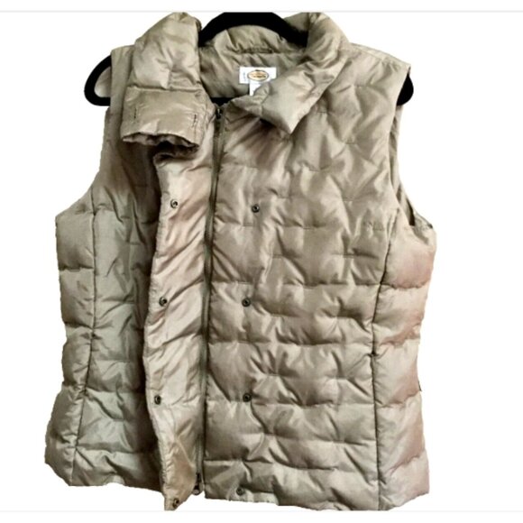 Talbots Women Size Large Quilted Vest Khaki Tan Zip & Snap Close Zip Pockets - Picture 5 of 11